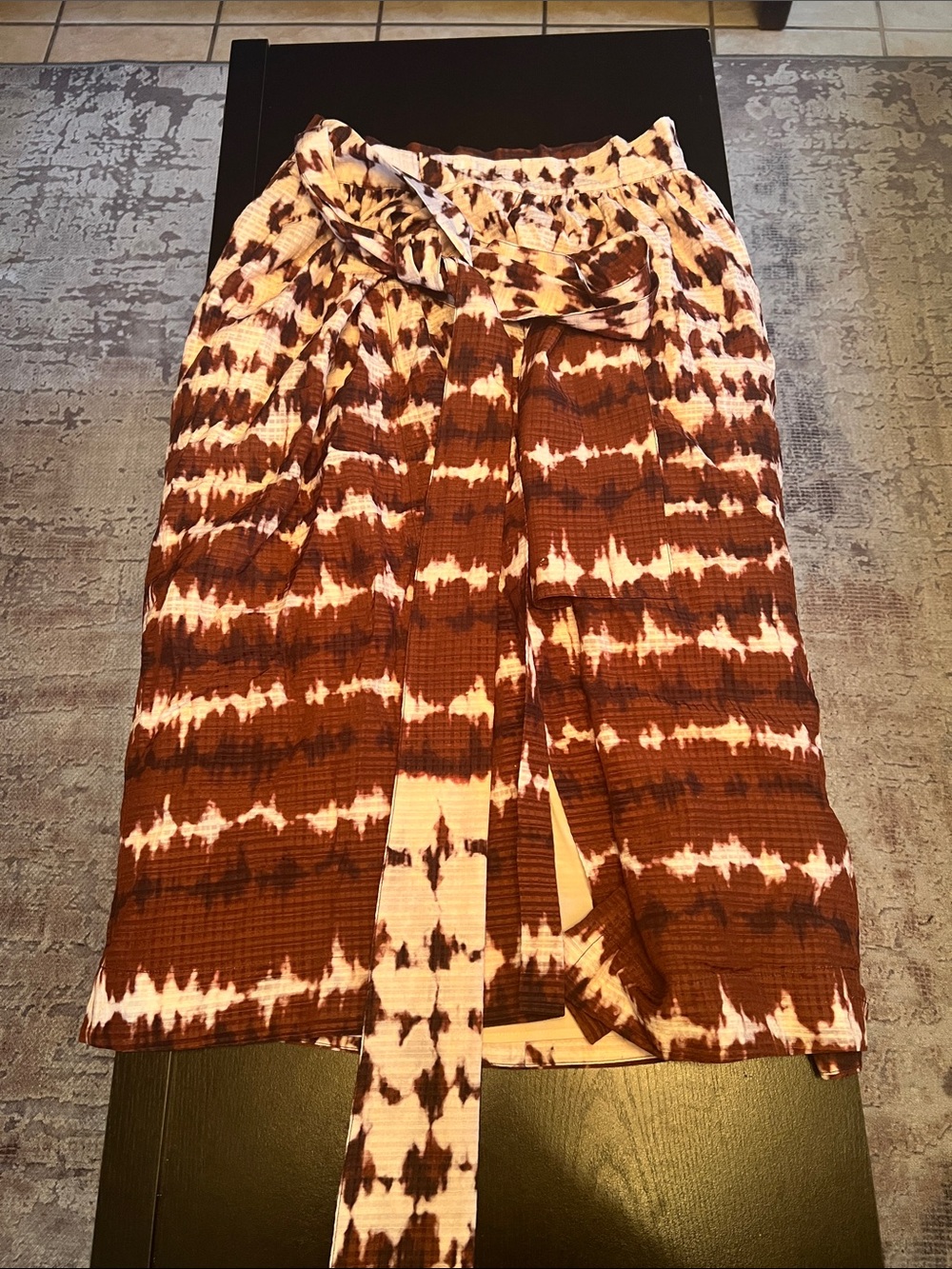 Marie Oliver Brown and Cream Tie-Dye Midi Skirt with Waist Sash